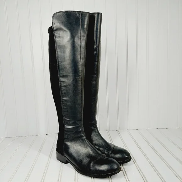 Luichiny Trend Lee Black Leather Stretch Panel Over The Knee Zip Up Boots K29 - Picture 4 of 15